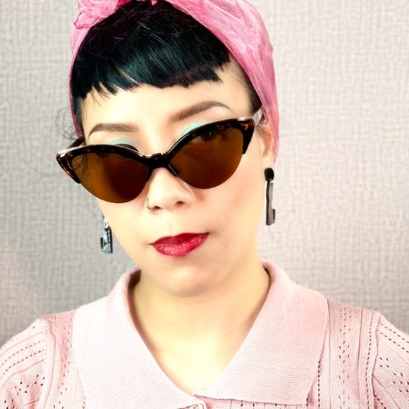 Pinup 50s Bernie Tortoise Gold Rim Frameless Bottom Retro Cateye Sunglasses - Picture 6 of 6